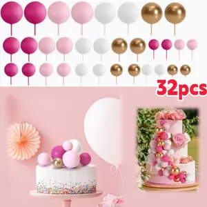 32pcs Cake Topper Ball Topper Decorations Foam Balls Picks for Wedding Party Birthday Cake Decorating and Other Multipurpose ﻿