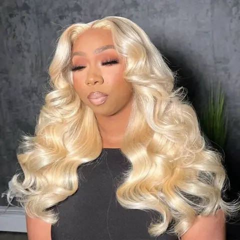 10A High Quality 613 Blonde Human Hair Lace Front Wig, 13x4 Lace Frontal, 180% Density Body Wave Real Hair Wig with Heat Resistant Feature