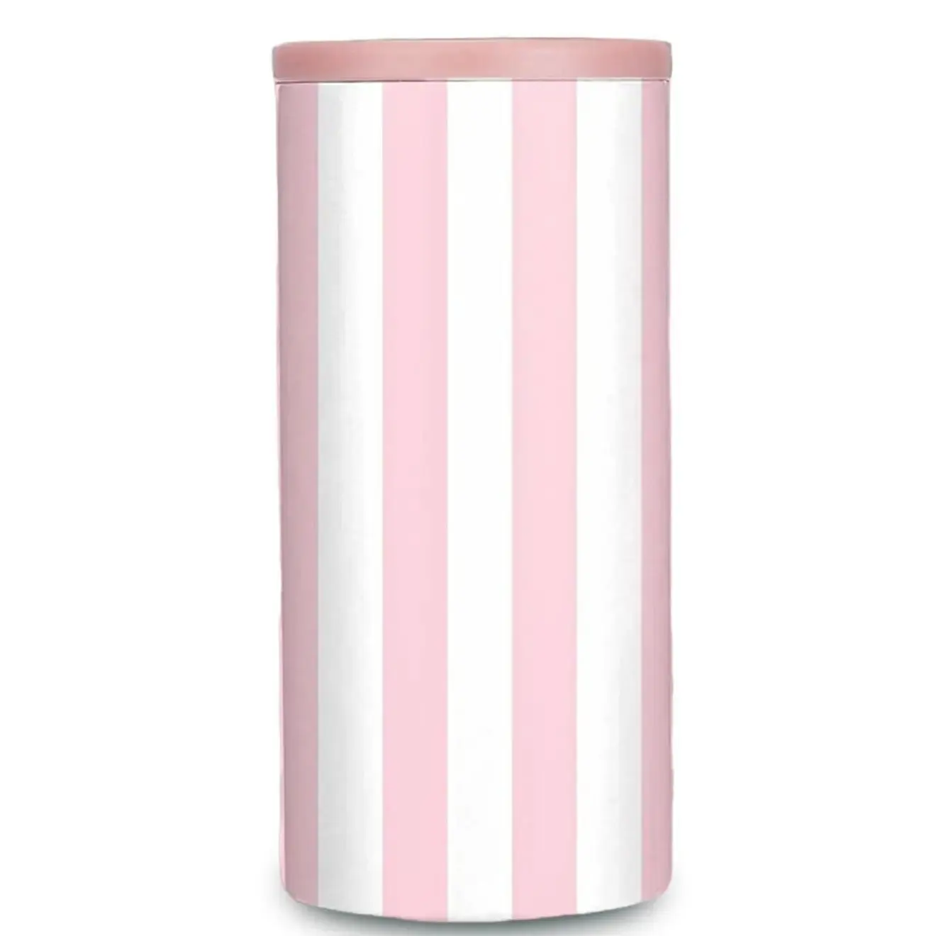 Pink & White Striped Slim Can Coozie