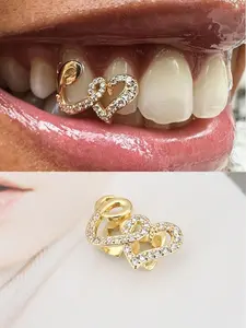 1 set Unisex Hollow Gold & Silver Tooth Grillz, Suitable For Nightclub, party