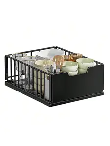 Gaomon Carbon Steel Pull-Out Cabinet Organizer, Heavy-Load Metal Slide-Out Drawers with Adhesive Film Installation, Adjustable Racks & High-Sides Shelf for Kitchen Cabinets/Cupboards (30cm-18cm)