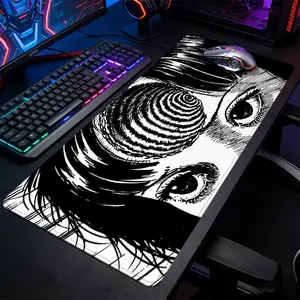 Black White Spiral Horror Art Large-Sized Gaming Mouse Pad, Creepy Manga Style Desktop Protection Pad, Anti-Slip Rubber Lock Edge High-Definition Printing, Suitable For Computers, Laptops, Offices, Homes, Schools, Great Gift For Family And Friends