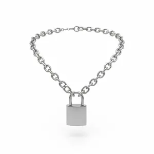 Stainless Steel Padlock Chain Necklace, Oversized Lock & Key - Chain Jewelry Necklaces