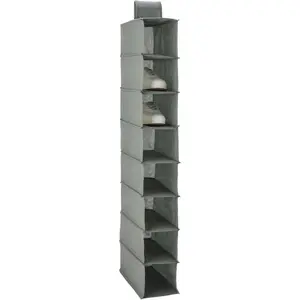 8-Tier Hanging Closet Shelf Shoe Organizer, Space Saving Storage, Foldable, 11.5 x 41 x 5.5 in, Dark Grey |   for Closet Storage