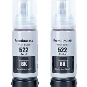 Premium Ink 2PK T522 Black Ink Bottle Compatible for Epson EcoTank ET-2720 ET-2800 ET-2803 4800 70 ML Dye Ink Refill Bottle Quality Replacement Hitam Negro