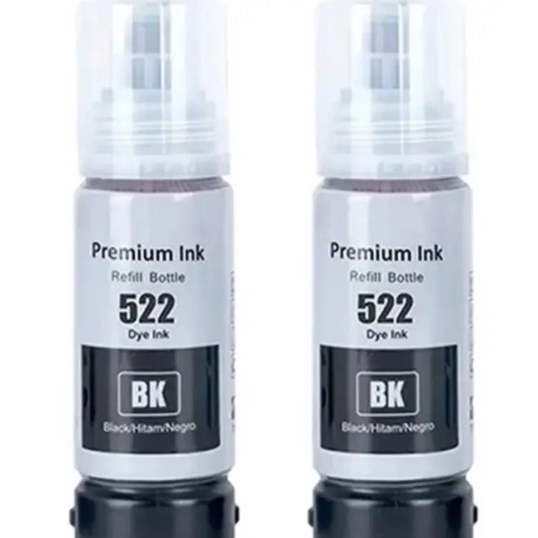 Premium Ink 2PK T522 Black Ink Bottle Compatible for Epson EcoTank ET-2720 ET-2800 ET-2803 4800 70 ML Dye Ink Refill Bottle Quality Replacement Hitam Negro