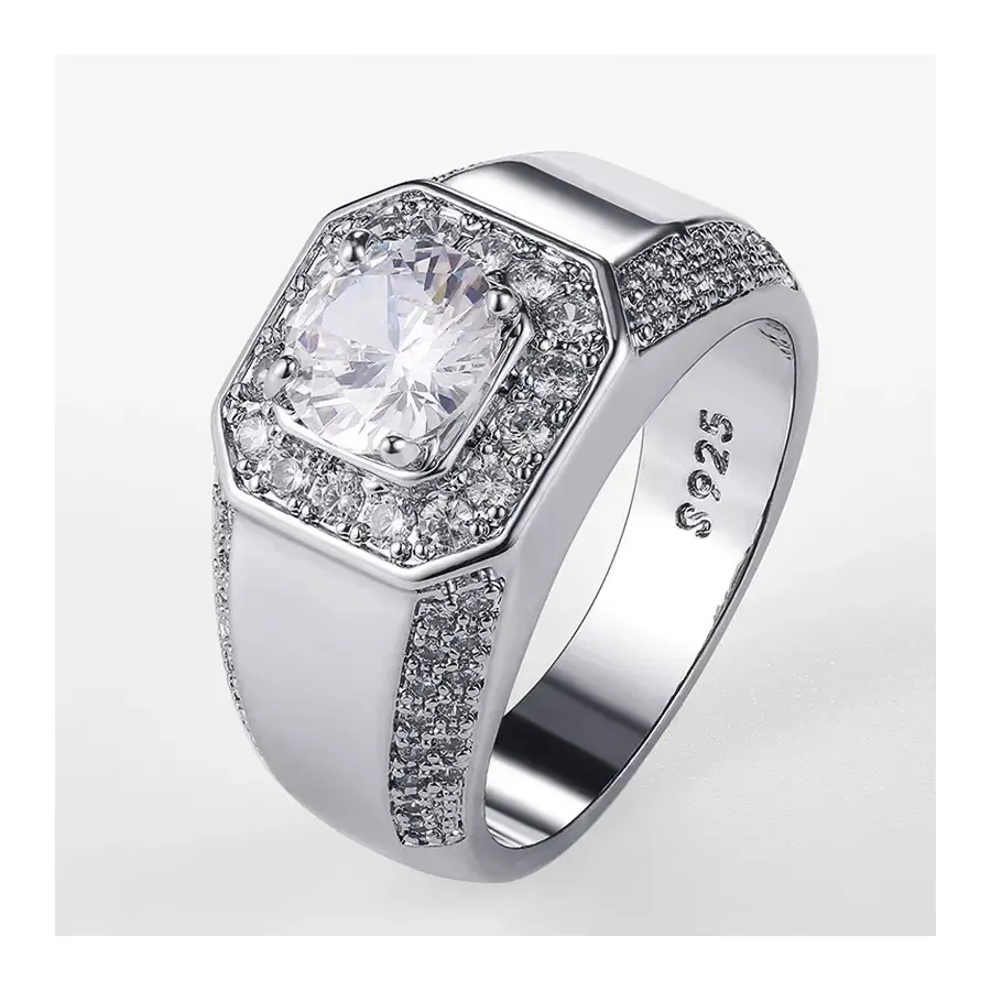 Luxury 925 Sterling Silver Men AAA Crystal Zircon Stone Wedding Ring Brilliant Noble Engagement Engage Party Plata Rings Stamp