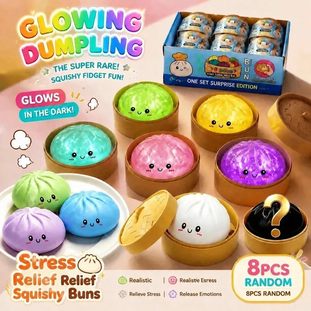 8pcs - A giant dumpling shaped soft and cute blind box with rich expressions, Mysecret Bun stress relieving toy, made of soft TPR material, for stress relief and opening surprises. Valentine's Day and Easter gifts, suitable for children to exchange.