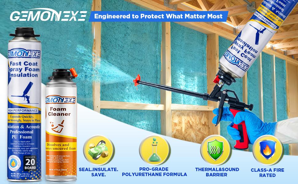 Spray Foam Insulation Kit 240 Board ft/Sq.ft, Closed Cell Wide Polyurethane DIY Spray Foam for Walls,Ceilings,Attics and Garage Doors (12 Pack×25.4oz) -Thermal & Soundproofing, Included Gun & Cleaner