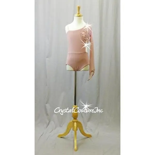 Vintage Pink Asymmetrical Leotard with Floral Applique - Swarovski Rhinestones