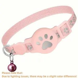 1 reflective adjustable cat collar suitable for 7-12 inch cats, featuring a breakaway design, with bell, Airtag holder, and safety buckle - made of durable material and easy to clean