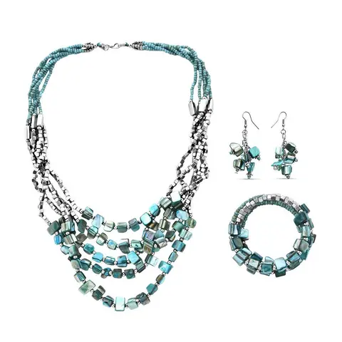 Costume Jewelry Sets for Women - Beaded Bracelet Earrings and Necklace Set - Handmade Seed Beads Vintage Summer Beach Boho Jewelry - Birthday Anniversary Christmas Gifts for Womens  - 22 Inches