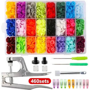 460 Sets 24Color Snap Plastic Fasteners Button with Pliers Tool, T5 Resin Plastic Button Sewing Fasteners Punch Poppers No Sew Buttons for Cloth Craft Mama PadsGift