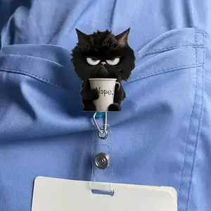 Cat Nurse Retractable Badge Reel Graffiti Bob Design, Essential Medical Work Accessory for Icu Professionals, Suitable for Nurses and Doctors