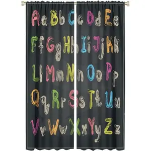 Colorful Alphabet Blackout Curtains Fun Educational Learning Tool Art Print for Kids Girls Boys Bedroom Nursery Study Classroom Decor Rod Pocket Window Drapes 2 Panels 42x63in