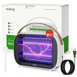 Buzbug Plug-in Bug Zapper, High Voltage Mosquito Killer with Dual-Color LED (365nm & 395nm), 30% More Attraction, 5W Energy-Saving UV Light, Covers 2100 sq ft, Indoor Outdoor for Patio Garden Home, 360° Safety, Easy-Clean Removable Tray