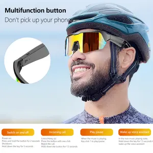 Wearable Smart Audio Sunglasses YJ006, Rectangular Matte Black Frame, Smoke Lens, Open-Ear Bluetooth, Casual Lightweight Music Player Eyewear for Men, Sweatproof 100% UV Protection Sports Glasses for Cycling