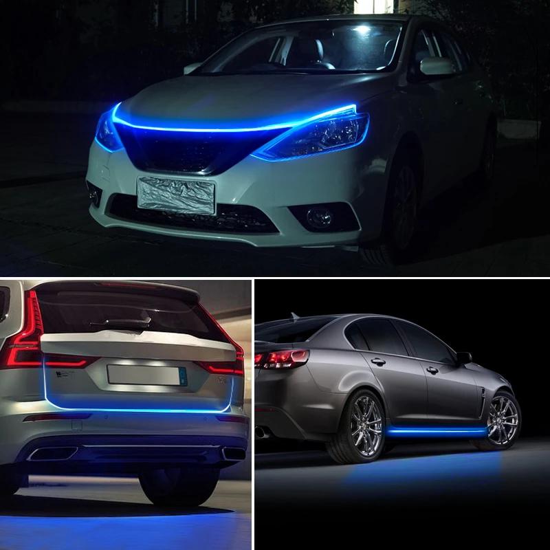 Car Hood Light Strip, 70 Inch 12V Flexible Waterproof LED Lights for Car, Universal Engine Cover Decoration Accessories for Cars, SUVs, Trucks, Dynamic Scan Start-up Effect