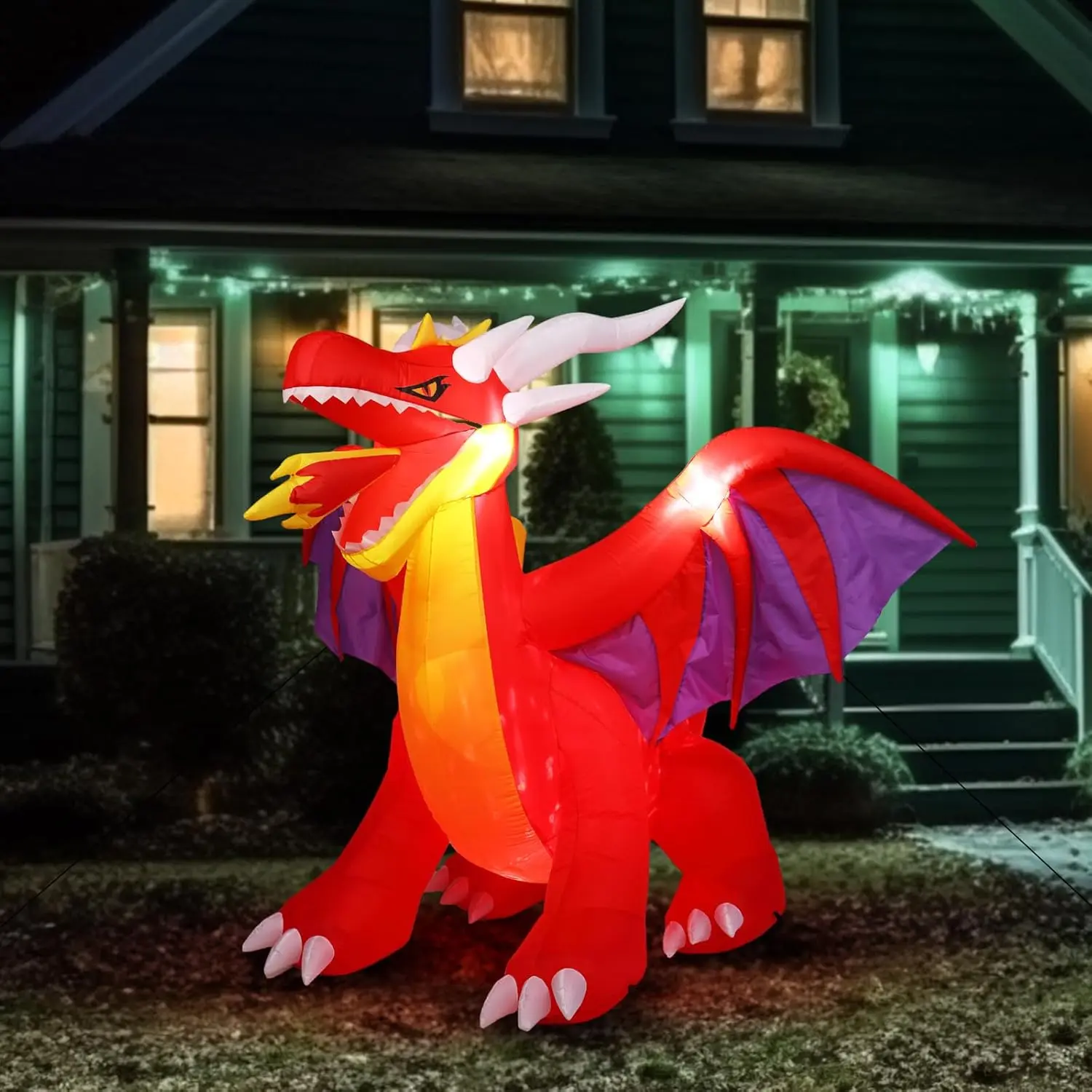VINGLI 6FT Tall Halloween Inflatables Outdoor Decorations, Blow Up Scary Fire Dragon Halloween Yard Decorations, Built-in LED Lights Décor for Indoor Home Party Garden Lawn Store