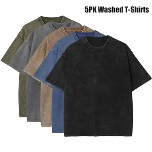 5 Pack Vintage Acid Wash Oversized T-Shirts for Women, Heavyweight Cotton Baggy Gym Workout Unisex Tees
