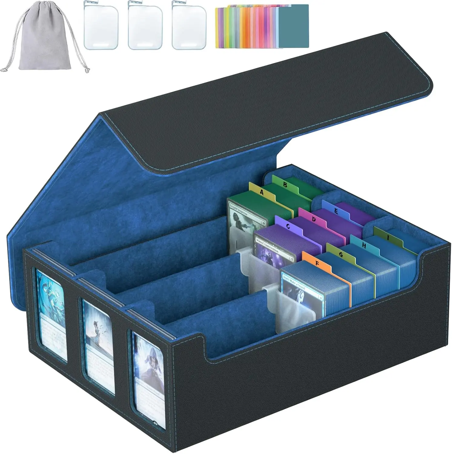 3-Row Trading Card Storage Box, Bulk Cards Case for 2400+ Mtg tcg Magic Playing Game Card Organizer, Commander Deck Box with 3 Supports & 24 Dividers