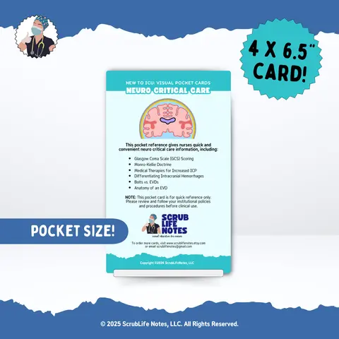Medical Neuro Critical Care Pocket Card - 4"x6.5" Pocket Nursing Flashcards, 12-Page Foldable Guide, Compact & Durable, Water-Resistant, Easy-to-Read Diagrams, Visually Engaging, Monro-Kellie Reference for Training Professionals