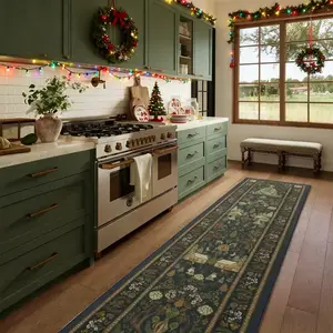 Vintage Bohemian Kitchen Boho Runner Rug, Christmas Home Decor Mat, Pet Friendly Non-Slip Soft Plush Foot Pad, Foldable Indoor Carpet