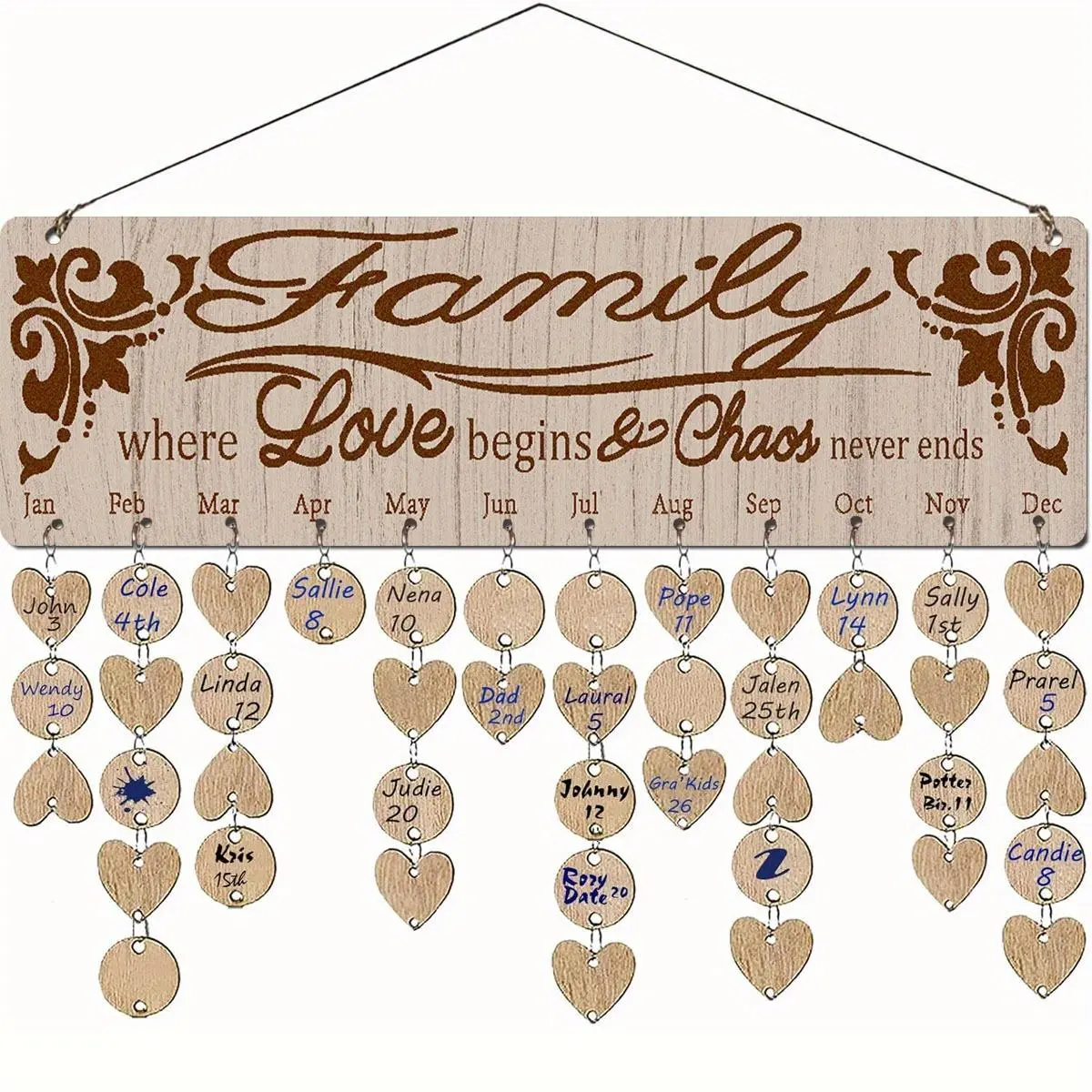Wooden Family Holiday Celebration Calendar Plaque, 1 Set DIY Heart Shaped Hanging Calendar, Suitable for Spring, Birthday, Anniversary, Easter, St. Patrick's Day, Decor