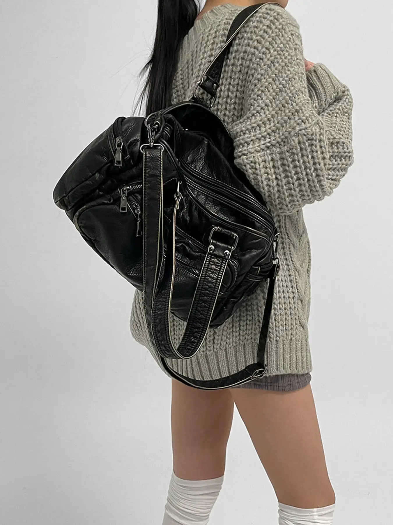 Rivet Crossbody City Bag for Women,Large Retro Washed Leather Handbag Purse,Vintage Y2K Grunge Slouchy Shoulder Bags,Casual Crossbody, Casual Fashion Bag