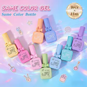 JR 9Pcs 15ml Hema Tpo Free Spiral Nails Gel Polish Set UV LED Curing Pastel Macaron Light Pink Nude Shades DIY Home Salon Gift for Women Nail Supplies Cute Design