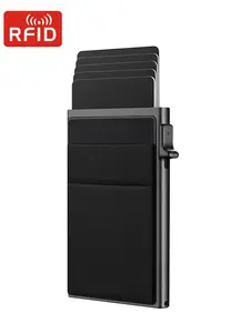 Rfid Credit Card Holder Wallet Metal Thin Slim Bank Card Case Men Women Pop Up Case Minimalist Wallet Small Black Purse Metal Vallet, Gift For Men Christmas Rfid Blocking Wallet Rfid Wallets