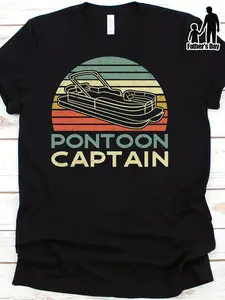 S Vintage Nautical T Shirt Pontoon Captain & Boat Graphic with Pontoon Logos White Retro Striped Casual Tee for Boating Fishing Lake Outings All Season Fit Round Neck ShirtSame Style for Men and Women 2025 Summer Short-sleeved Printed T-shirt Pure
