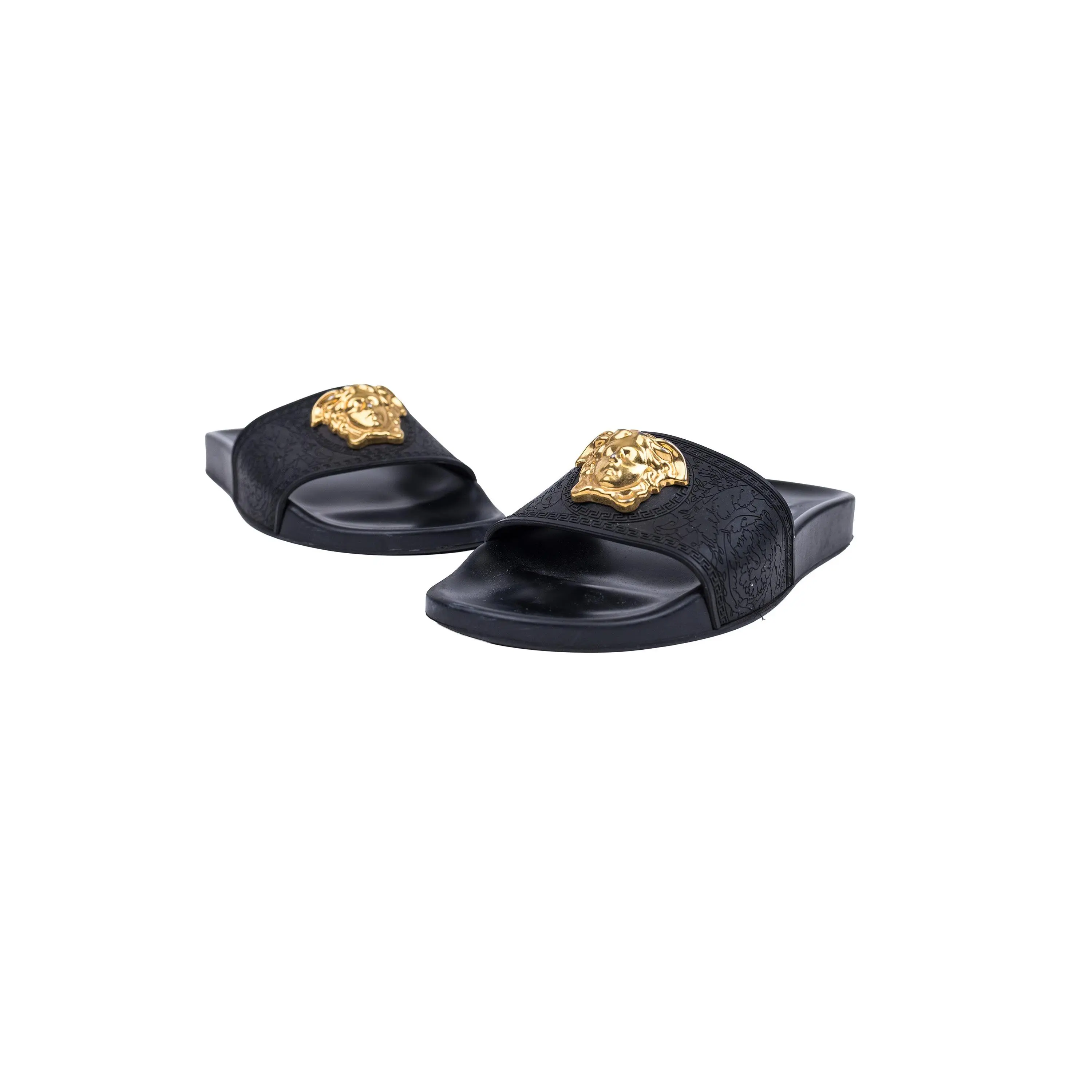 Versace Black Rubber Medusa Slides Gold Hardware Size 37