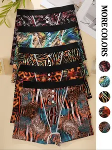 Women's All Over Print Knit Boyshorts, Animal Print Soft Comfy Breathable Fitted Panty for Daily Wear, Underwear for All Seasons