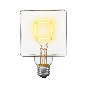 Festive Living LED Cube Light, Unique Edison Bulb with Square Filament, Large Decorative Lamp, String, or Pendant Bulb, E26 Medium Base, 5W (50 Watt Equivalent) 2700K Warm White, Coated Glass