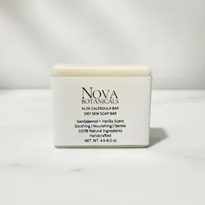 Nova Botanicals Aloe Calendula Bar Dry Skin Soap Bar with Pure Aloe Calendula Infused Oil Avocado Oil & Sweet Almond Oil 100g