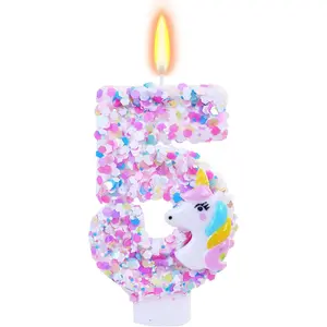 Unicorn Themed Number 5 Birthday Candles Cartoon Birthday Party Supplies 2.87 inch Cake Topper Birthday Decorations for Girl