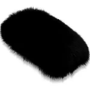 Pure Australian Sheepskin Fluffy  Center Console Cover, Luxurious Non-Shedding Furry Arm Rest Cover for , Versatile for All Seasons, Black - (11.47" X 6.3")