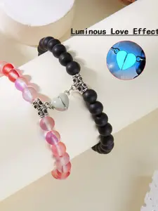 Magnetic Couple Bracelets Set for Women, Unique Design Iron Stone Trendy Hand Chain Jewelry, Heart Charm Bracelet, Fashionable Gift Idea for Him Her