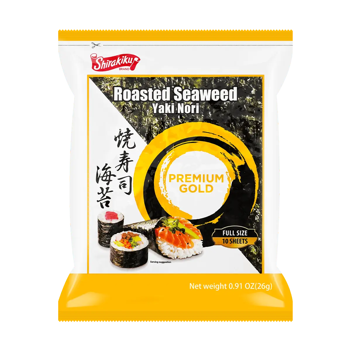 SHIRAKIKU Golden Grade Sushi Nori Seaweed Sheets - 10 Pack (26g) - Premium Roasted Seaweed for Onigiri & Maki Rolls SHIRAKIKU Golden Grade Sushi Nori Seaweed Sheets - 10 Pack (26g) - Premium Roasted Seaweed for Onigiri & Maki Rolls