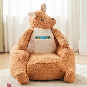 Kids Bean Bag Chair, Stuffed Toddler Couch with Faux Rabbit Fur Cover for Teens & Kids, Comfy Lazy Sofa Chair for Reader, Living Room, Bedroom, Aged 4-12 Years, 31 Inch, Kangaroo Brown