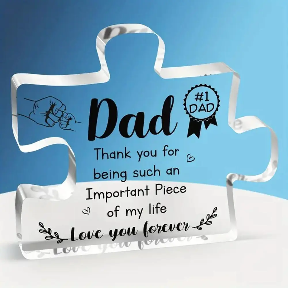Clear Puzzle Shaped Acrylic Ornament, Acrylic Decorative Plaque Sign, Creative Hand & Letter Pattern Acrylic Decoration, Desktop Ornament for Home Office, Desk Signage Decoration, Gift for Dad, Father Gift, Desk Wall Sign