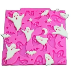 Halloween Ghost Fondant Mold - Silicone Cake Decorating Mat with Bats & Stars