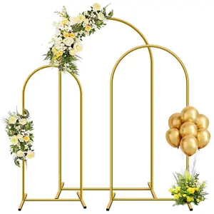 Metal Arch Backdrop Stand, Set of 3 (4ft / 5ft / 6ft)  Arch Backdrop with 12 Ground Nails,  Arched Background Stand for Wedding,  Shower, Birthday Party, Photography