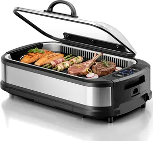 Smokeless Indoor Grill, 1500W Electric Indoor Grill for Korean BBQ with 6-Level Temp Control, Removable Glass Lid, Non-Stick Grill Plate, Turbo Smoke Extractor, Auto Shut Off & Dishwasher Safe