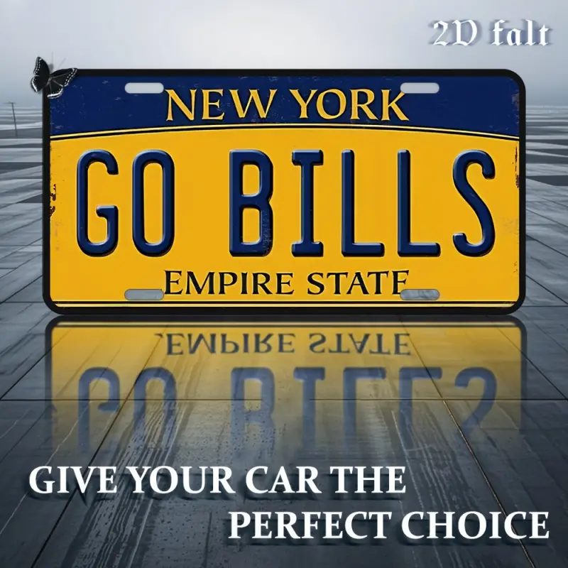 1pc 2D Plane, Vintage Iron License Plate Sign, Decorative Plaque Sign, 'Go Bills' Design, Durable and Waterproof, 6x12inch, Perfect for Bars, Festival Decorations, Indoor/Outdoor Use, Metal Outdoor Decoration, Vintage Plaque Decor