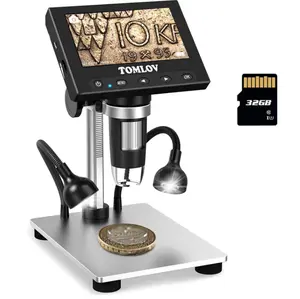 TOMLOV DM4S 1000X Error Coin Microscope with 4.3" LCD Screen, USB Digital Microscope with LED Fill Lights, Metal Stand, PC View, Photo/Video, SD Card Included, Windows Compatible
