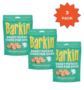 Barkin ALL NATURAL CHICKEN JERKY - SWEET POTATO CHIPS for DOGS w/ CHICKEN Grain-Free Slowly Roasted Protein-Packed Treats 3 Pack Made in USA