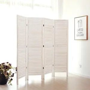 Whitewashed Wood 4-Panel Room Divider