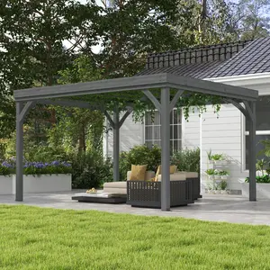 10x12 gray outdoor wooden pergola grape vine gazebo fir wood structure with concrete anchors for garden patio backyard